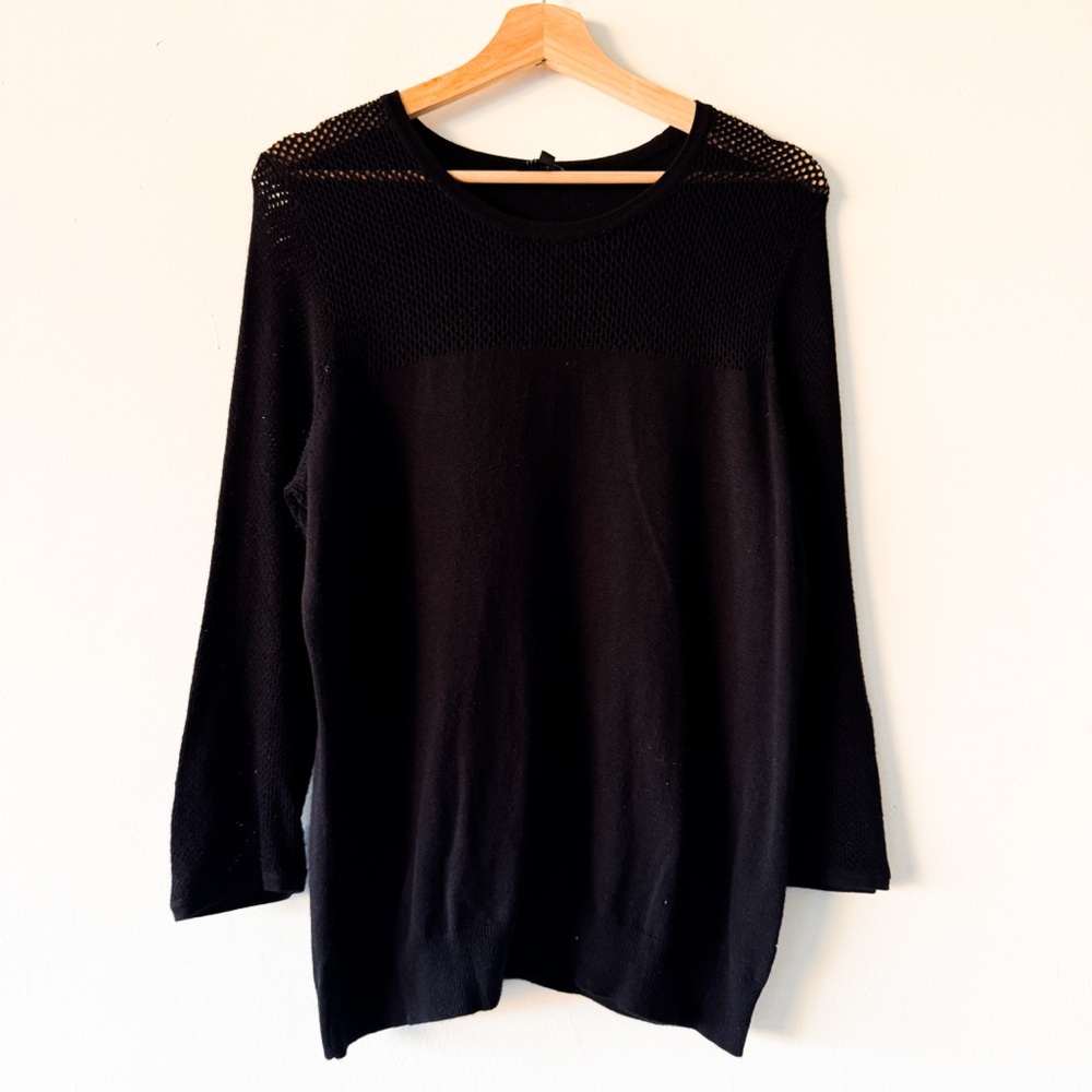 The Limited Black Paneled Pointelle Knit Top Size XL